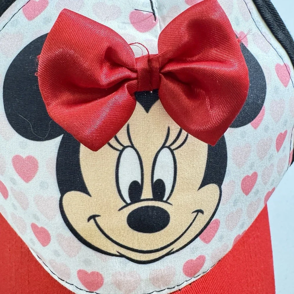 Girls Minnie Mouse Hat Baseball Style Cap Adjustable Red Bow Hearts‎ Disney Cute